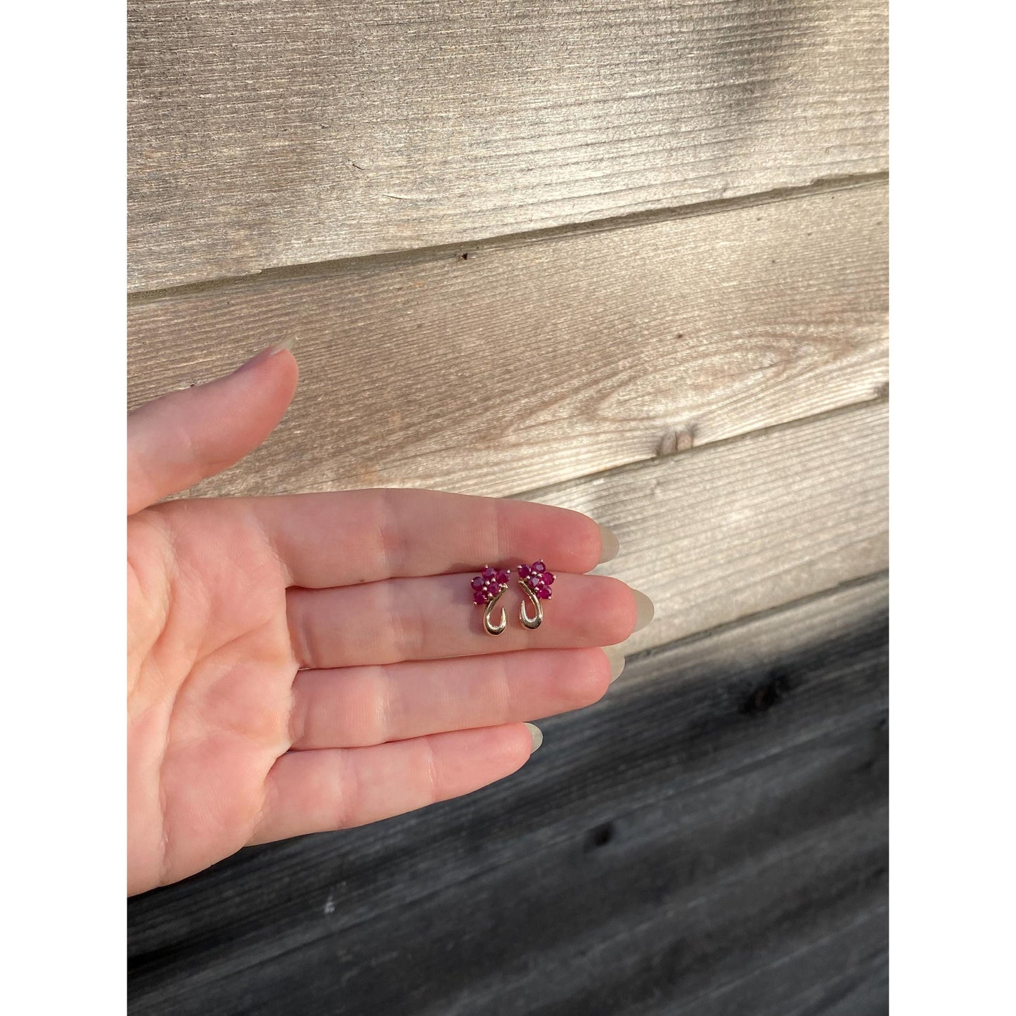 Solid 14k Yellow Gold Pink Spinel Cluster Stud Earrings