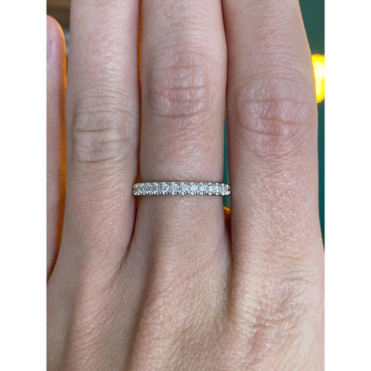 Vintage Solid 14k White Gold Diamond Half Eternity Ring Band - Size 6.25