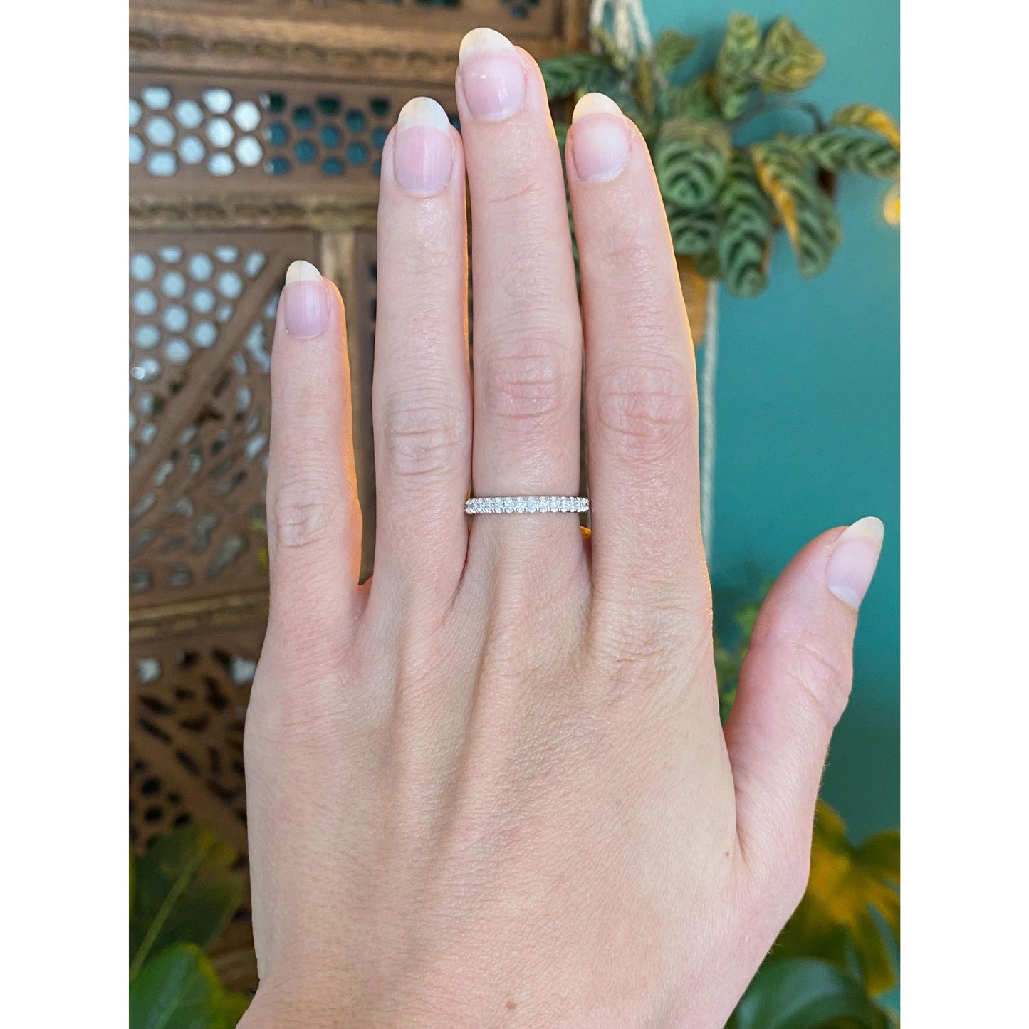 Vintage Solid 14k White Gold Diamond Half Eternity Ring Band - Size 6.25