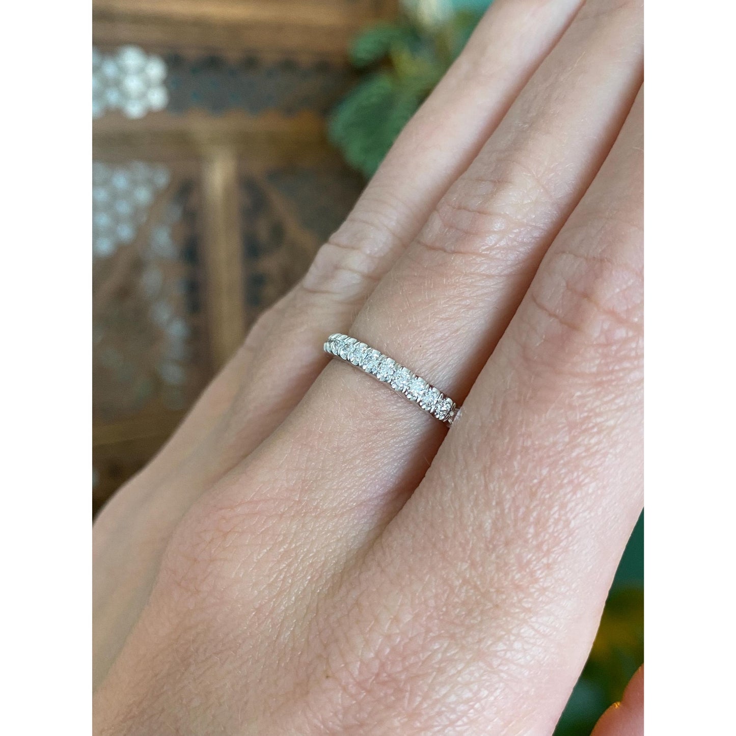 Vintage Solid 14k White Gold Diamond Half Eternity Ring Band - Size 6.25
