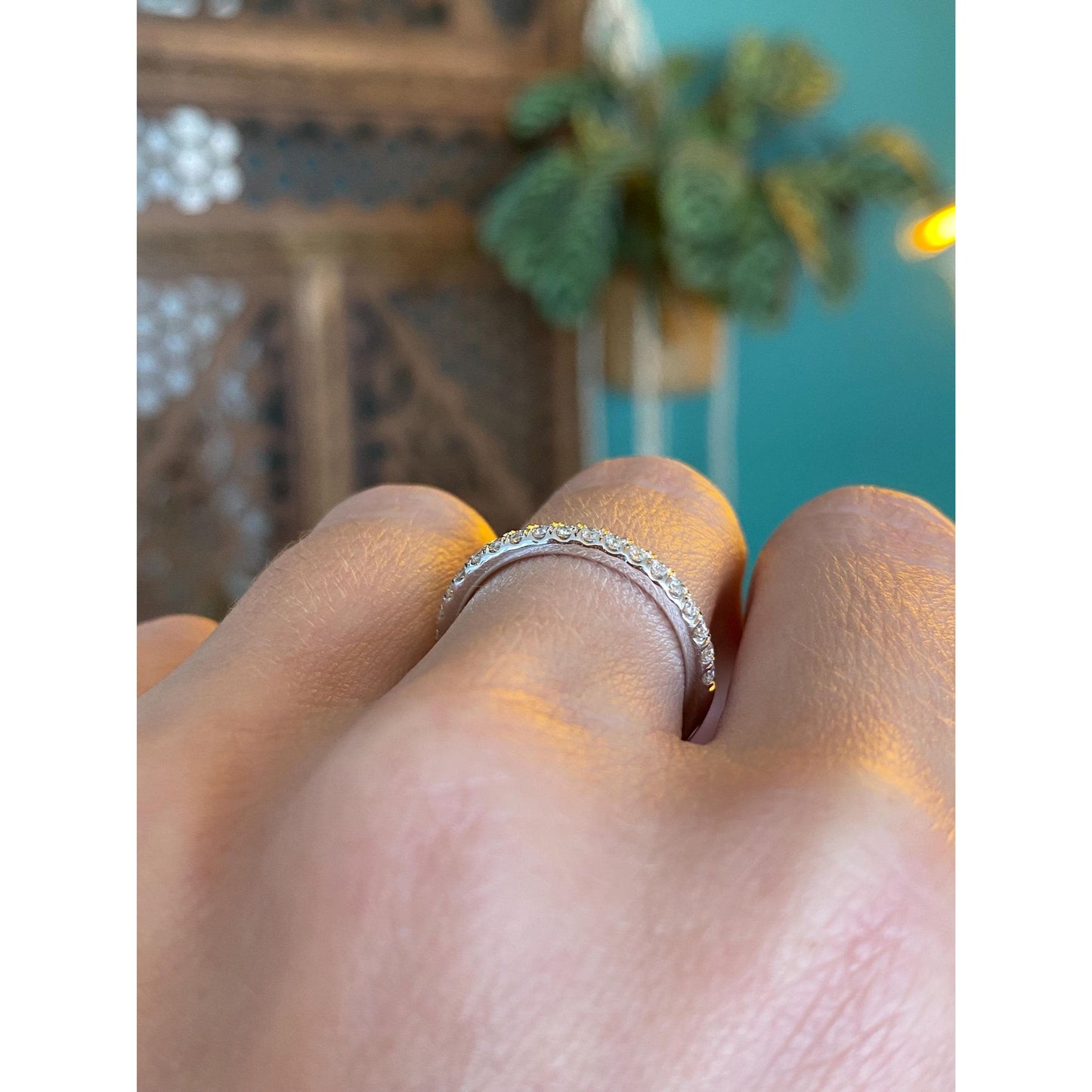 Vintage Solid 14k White Gold Diamond Half Eternity Ring Band - Size 6.25