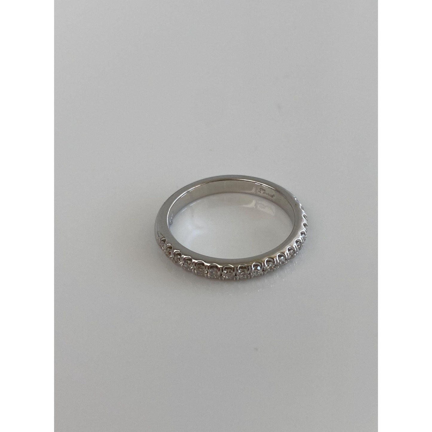 Vintage Solid 14k White Gold Diamond Half Eternity Ring Band - Size 6.25