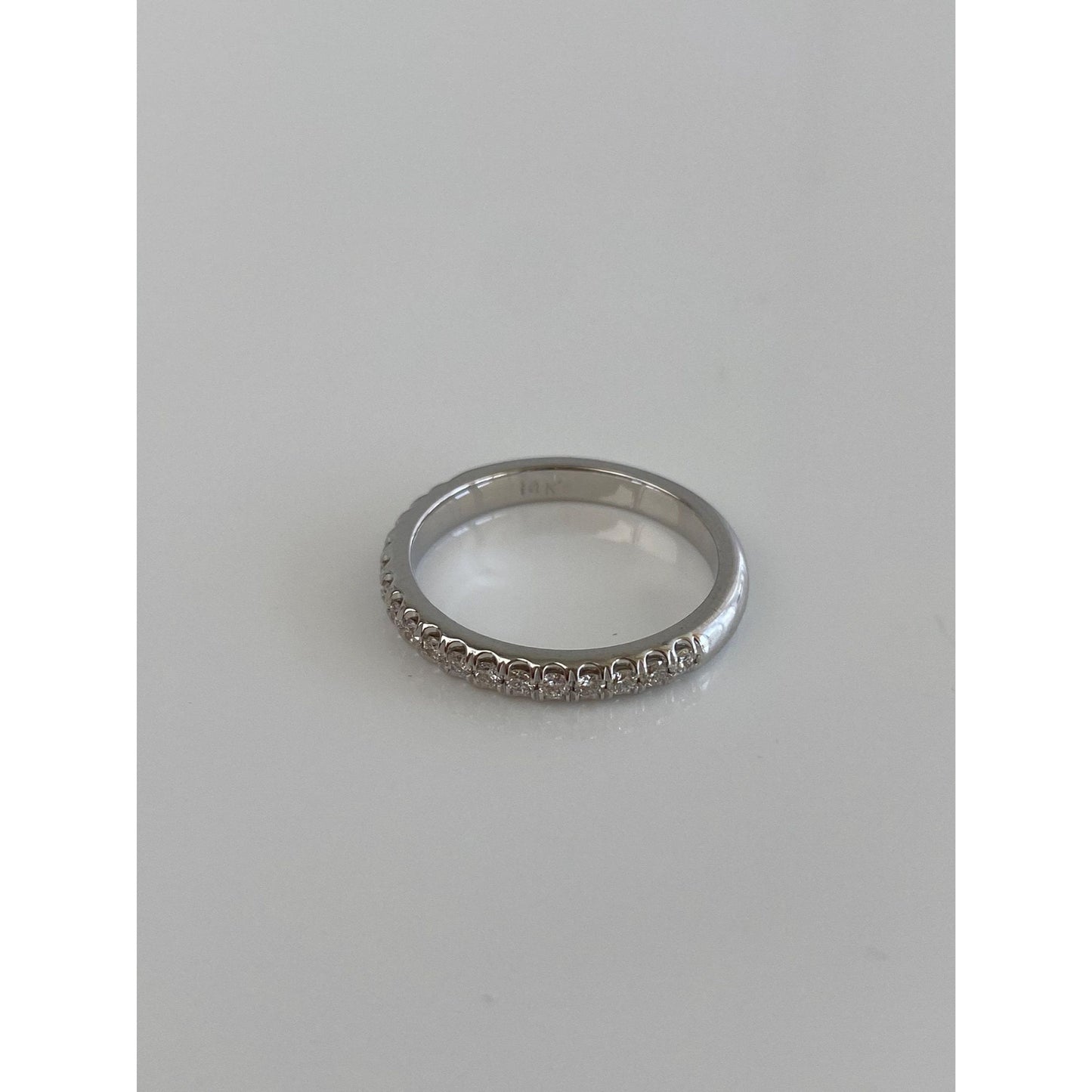 Vintage Solid 14k White Gold Diamond Half Eternity Ring Band - Size 6.25