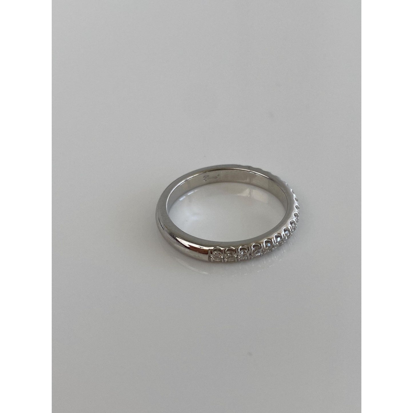 Vintage Solid 14k White Gold Diamond Half Eternity Ring Band - Size 6.25