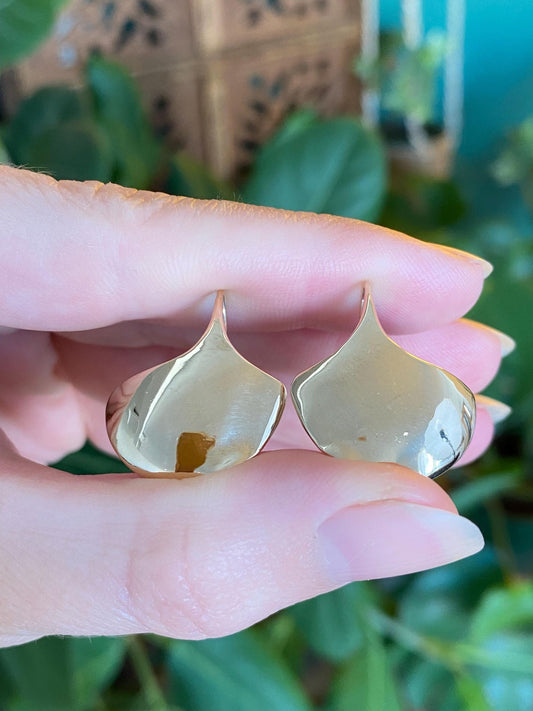 Vintage Solid 14k Yellow Gold Gingko Leaf Shape Drop Earrings
