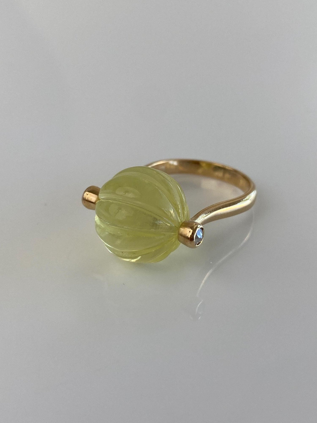 Vintage Solid 18k Yellow Gold Fidget Lemon Quartz Roller Ball & Diamond Ring - Size 6.75