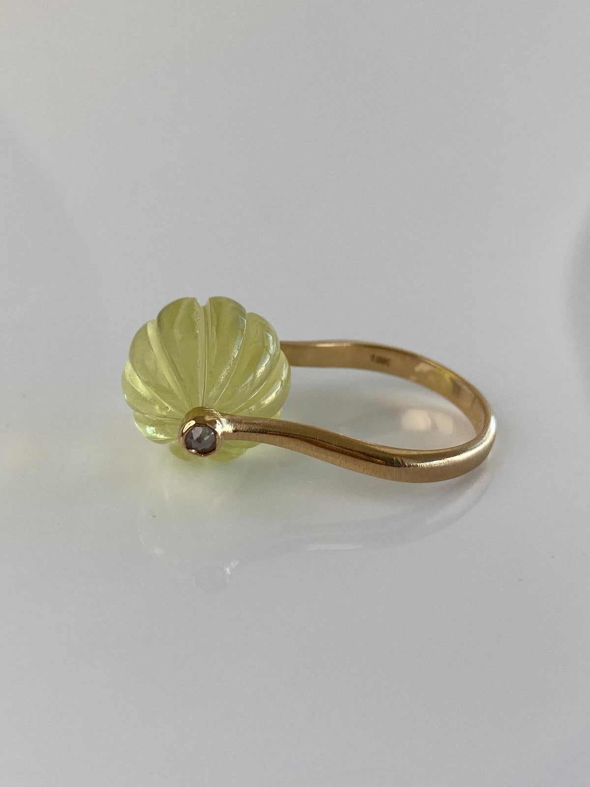 Vintage Solid 18k Yellow Gold Fidget Lemon Quartz Roller Ball & Diamond Ring - Size 6.75
