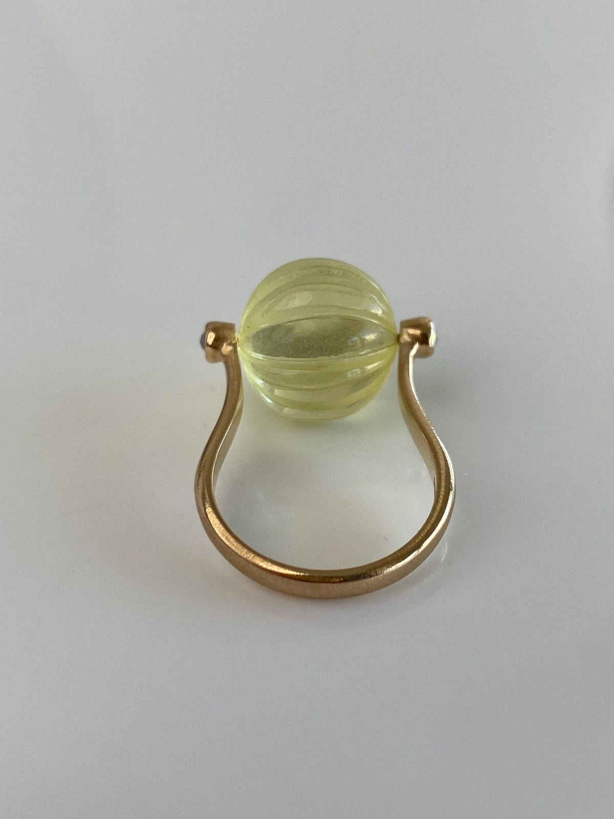 Vintage Solid 18k Yellow Gold Fidget Lemon Quartz Roller Ball & Diamond Ring - Size 6.75
