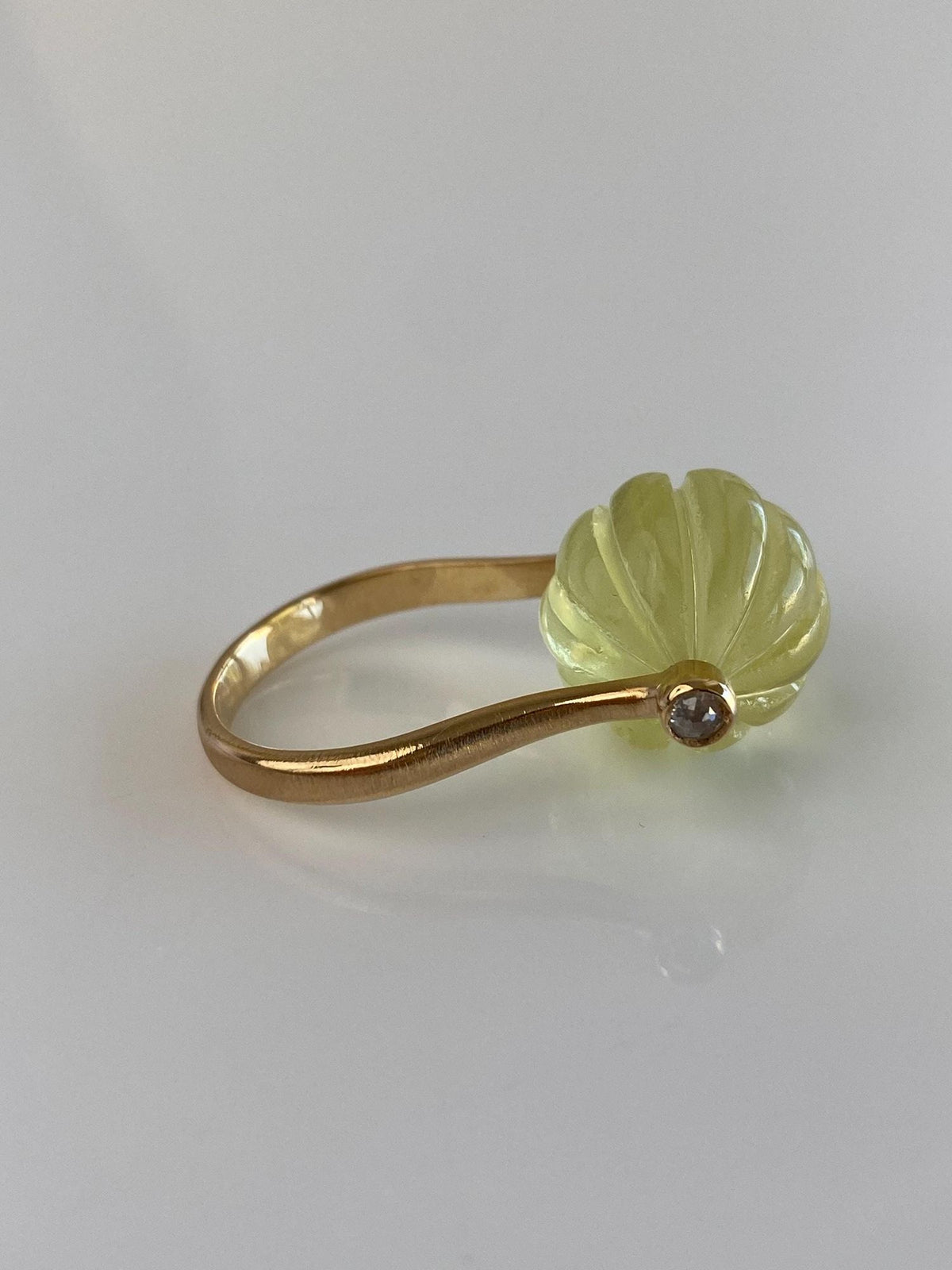 Vintage Solid 18k Yellow Gold Fidget Lemon Quartz Roller Ball & Diamond Ring - Size 6.75