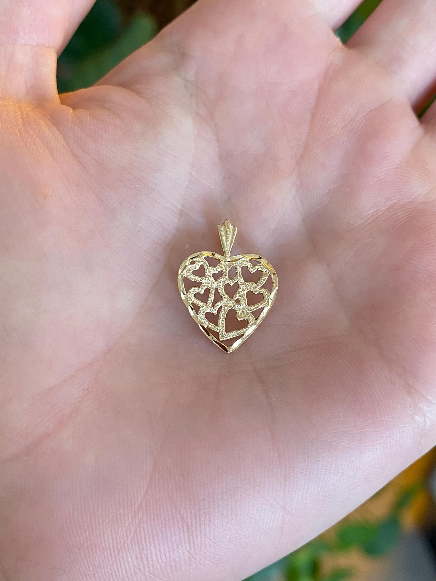 Vintage Solid 14k Yellow Gold Open Work Hearts Heart Charm