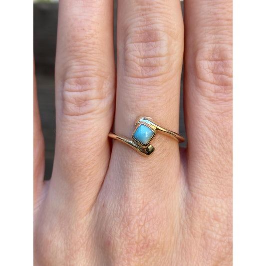 Vintage Solid 14k Yellow Gold Larimar Ring - Size 6.5