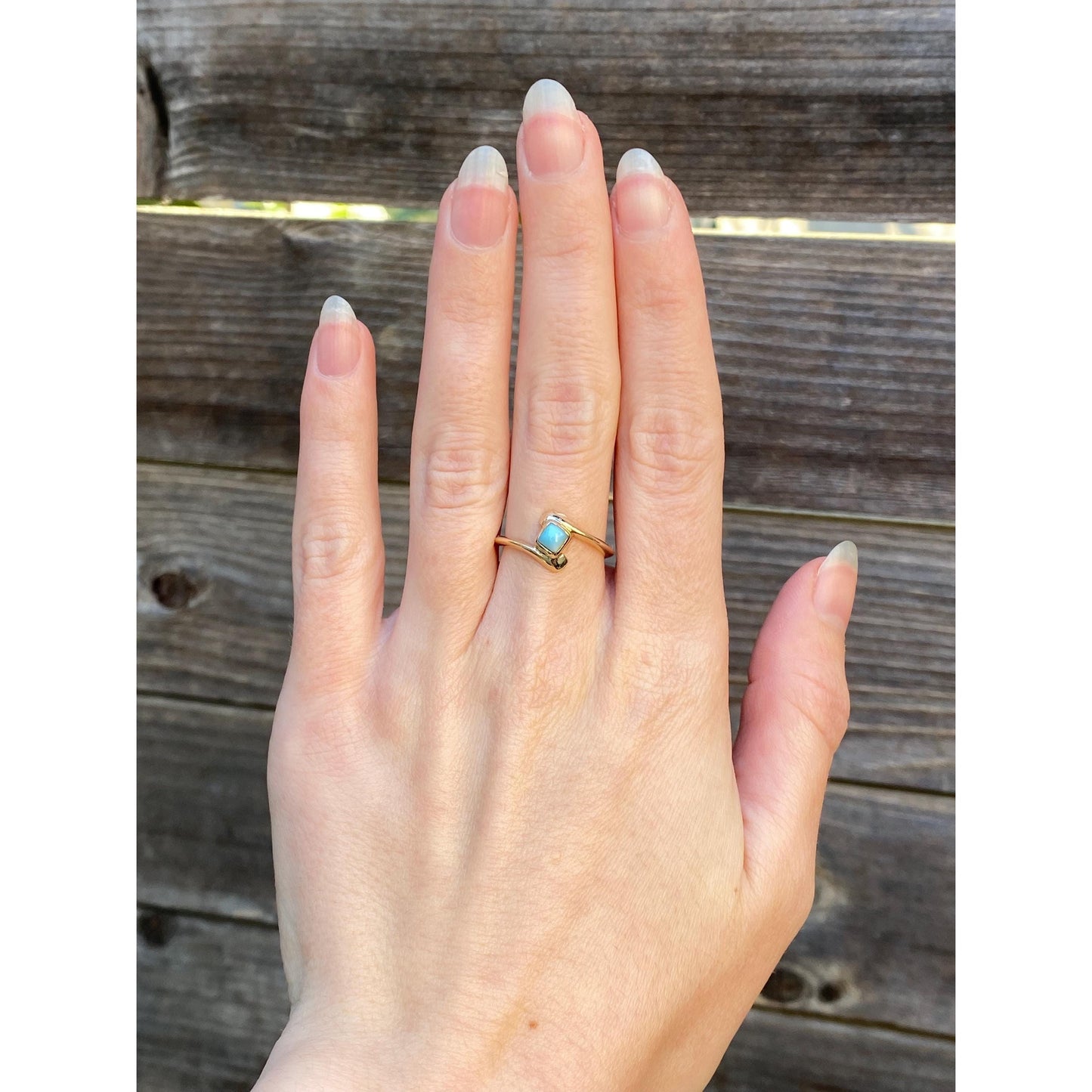 Vintage Solid 14k Yellow Gold Larimar Ring - Size 6.5