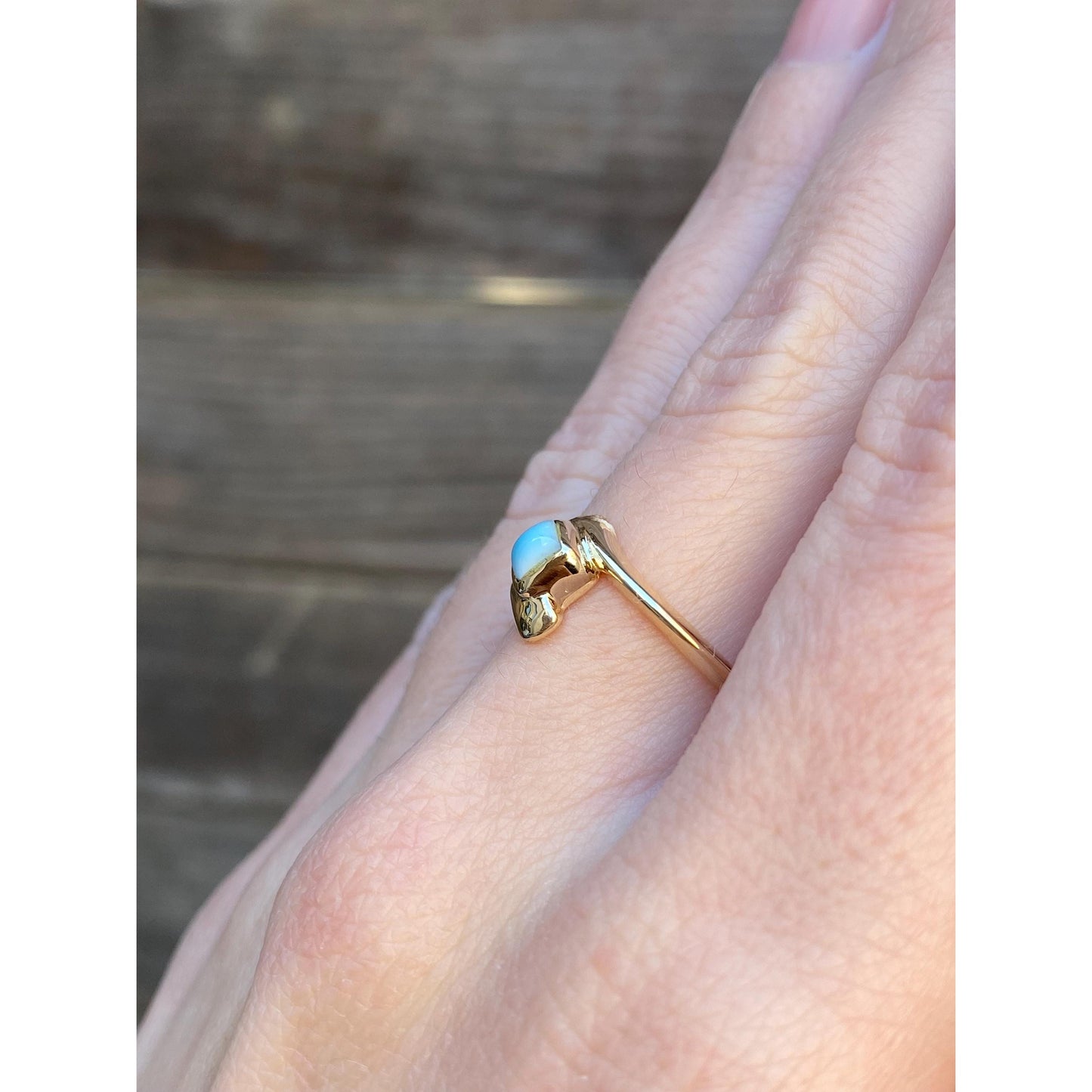 Vintage Solid 14k Yellow Gold Larimar Ring - Size 6.5