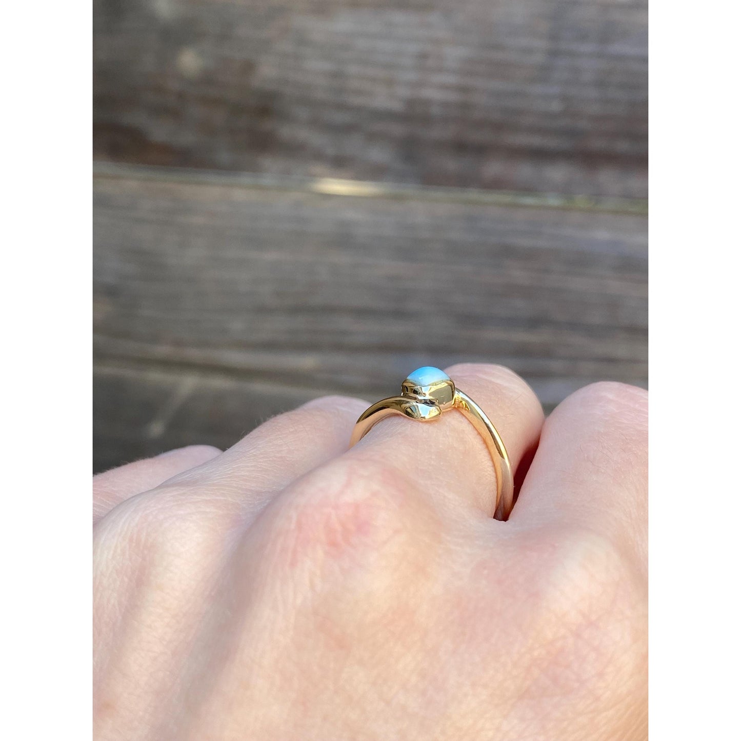 Vintage Solid 14k Yellow Gold Larimar Ring - Size 6.5