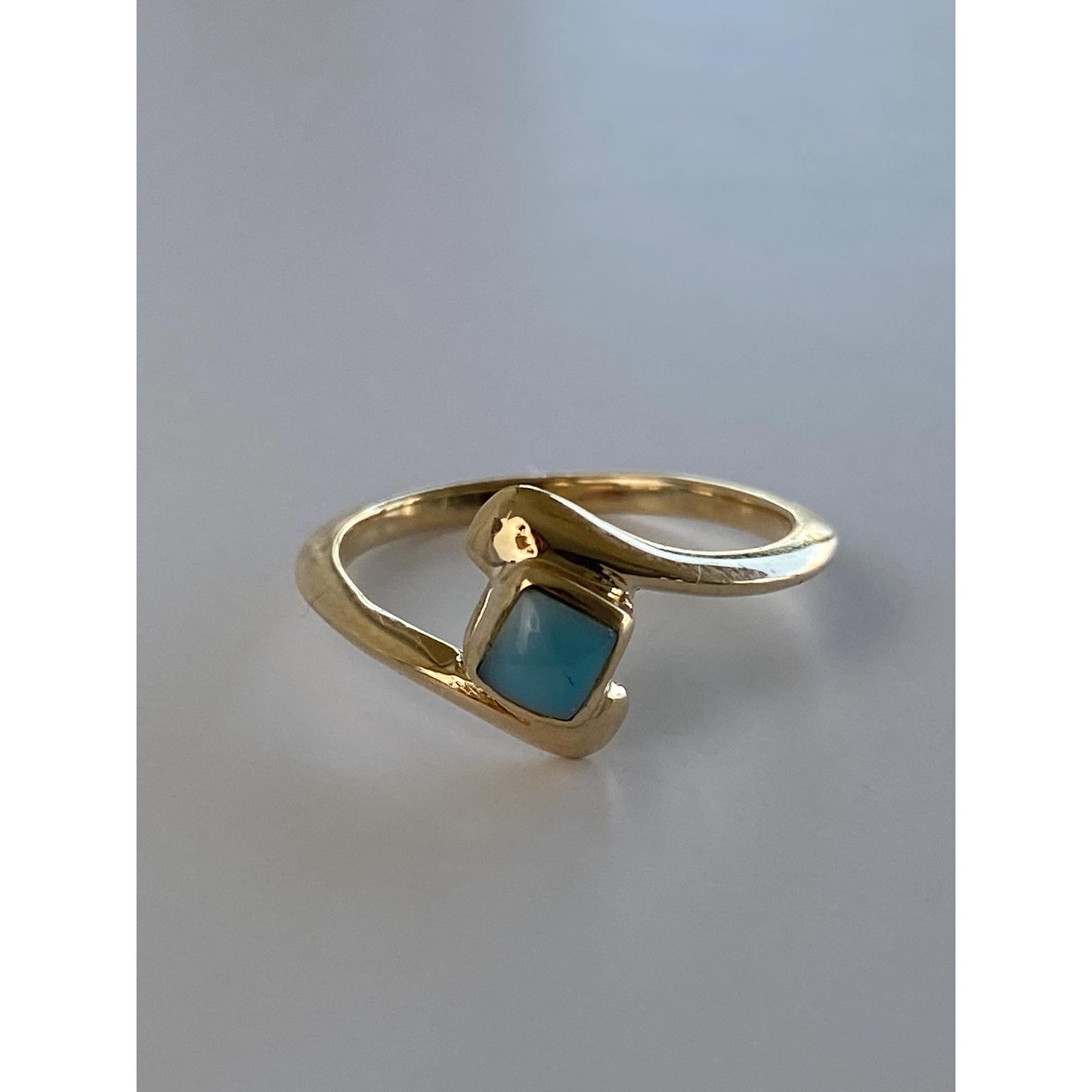 Vintage Solid 14k Yellow Gold Larimar Ring - Size 6.5