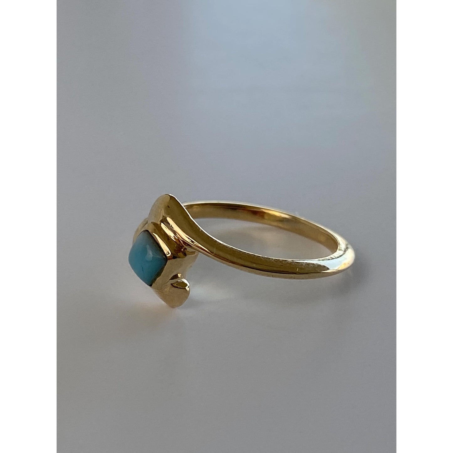 Vintage Solid 14k Yellow Gold Larimar Ring - Size 6.5