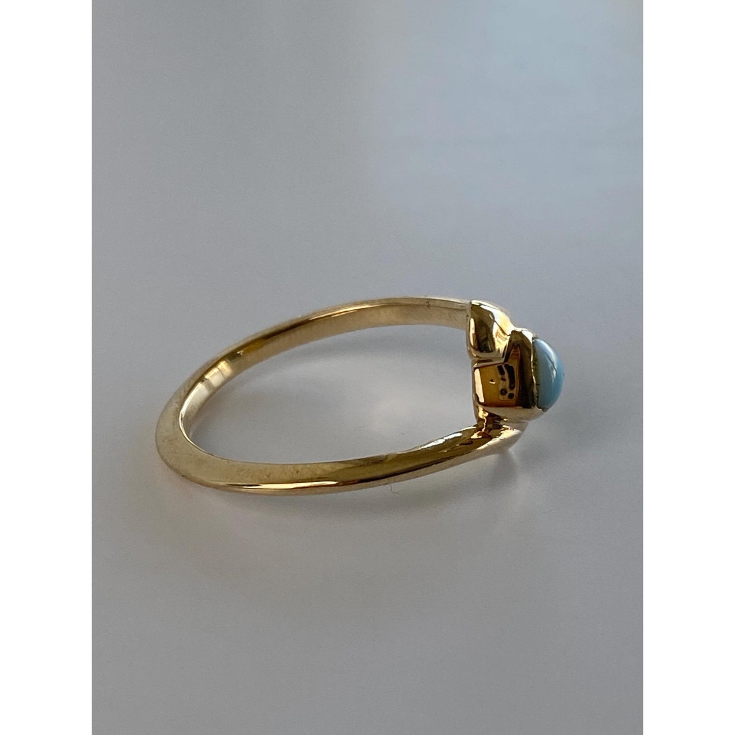 Vintage Solid 14k Yellow Gold Larimar Ring - Size 6.5
