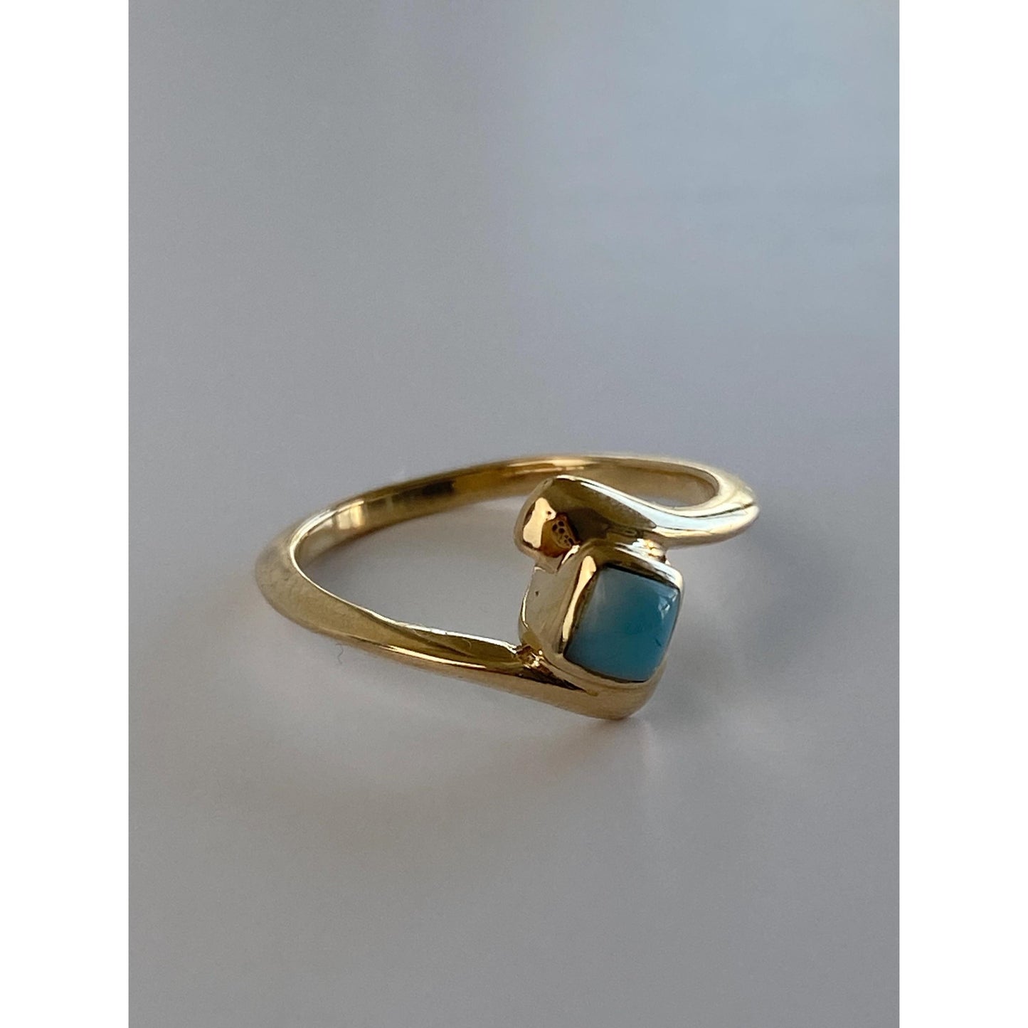 Vintage Solid 14k Yellow Gold Larimar Ring - Size 6.5