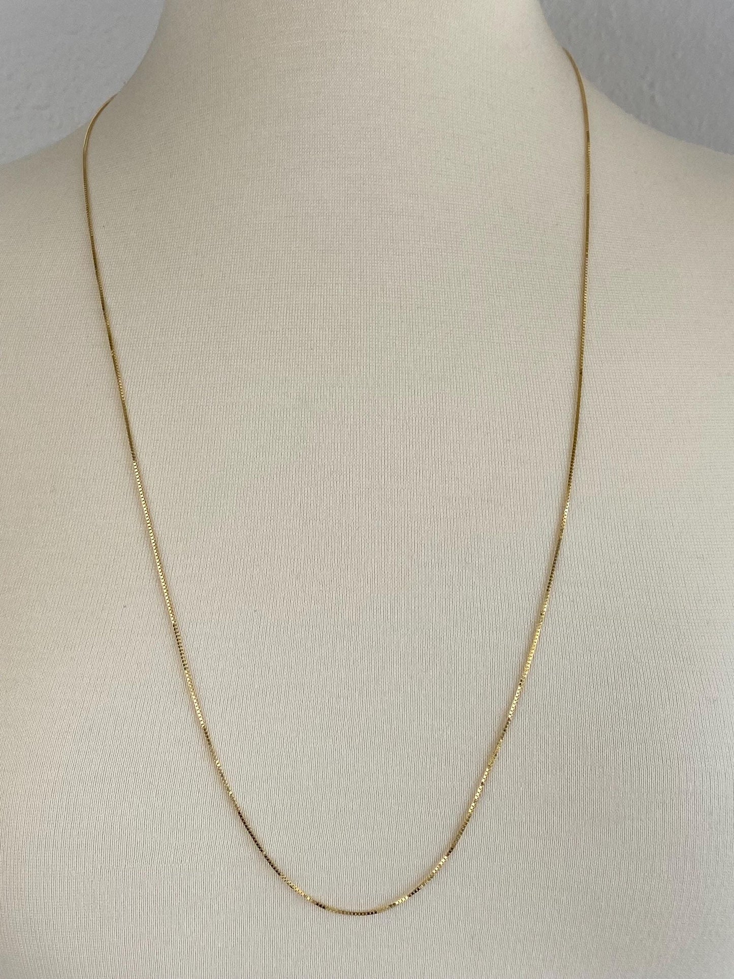 Vintage Solid 14k Yellow Gold Long Box Chain Necklace - 30.5 inches