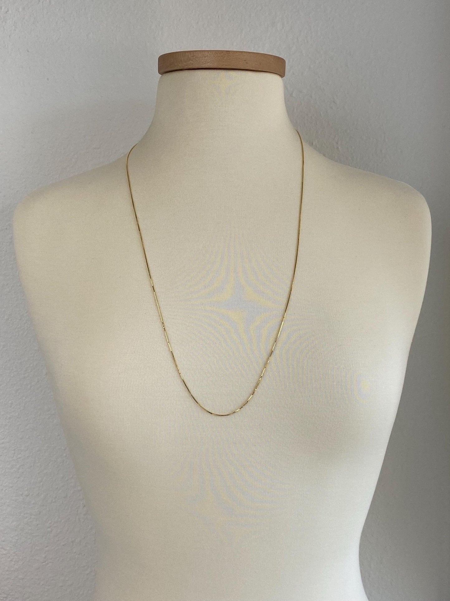 Vintage Solid 14k Yellow Gold Long Box Chain Necklace - 30.5 inches