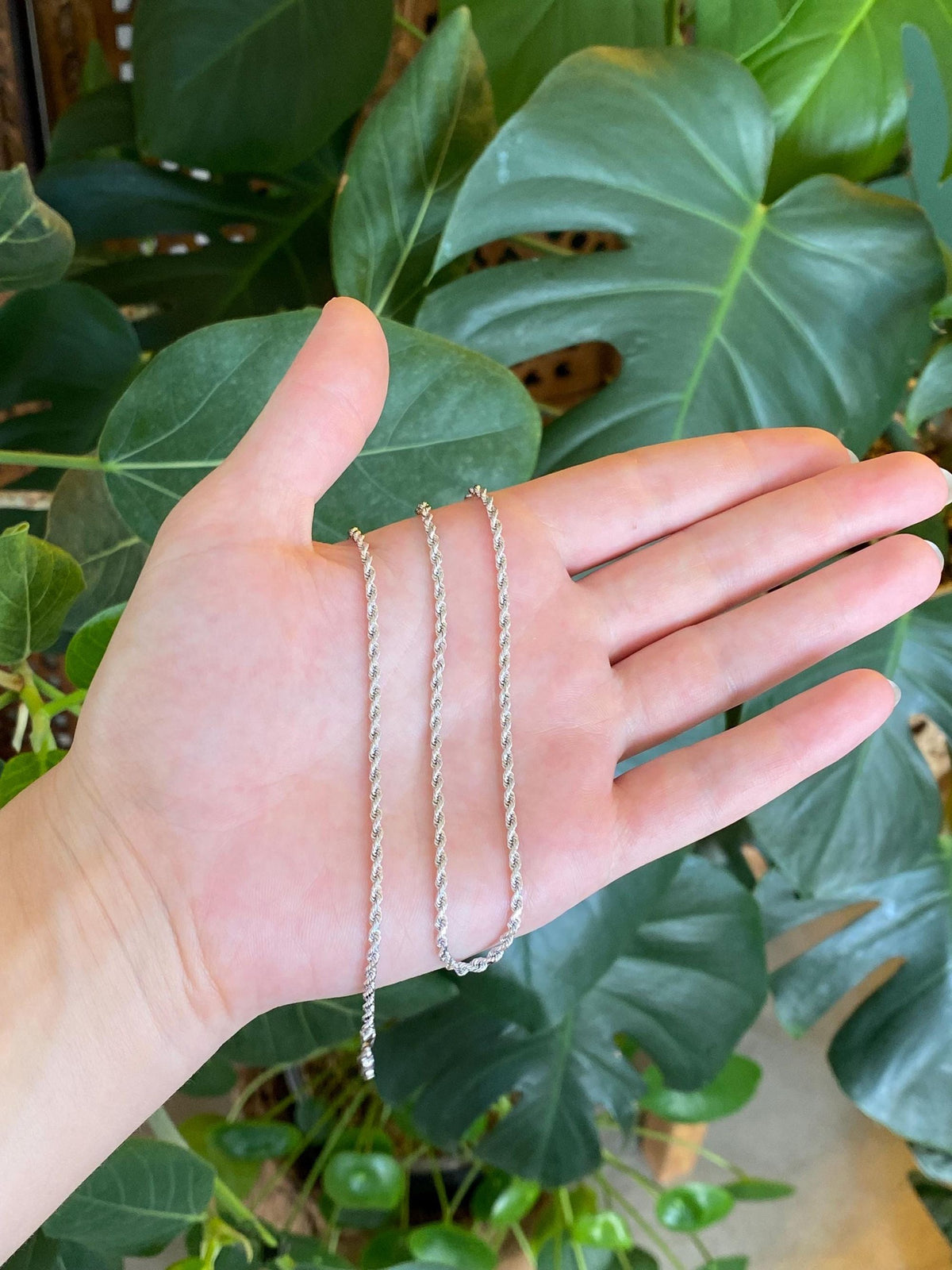 Vintage Solid 14k White Gold Rope Chain Necklace - 16 inches