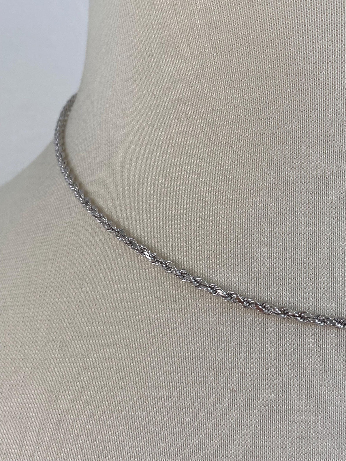 Vintage Solid 14k White Gold Rope Chain Necklace - 16 inches