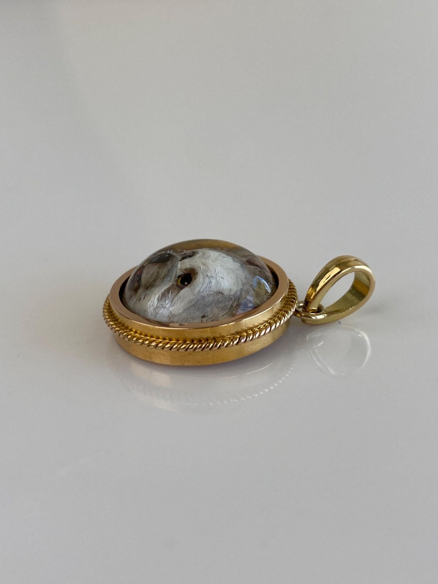 Vintage Solid 14k Yellow Gold Resin Dog Charm