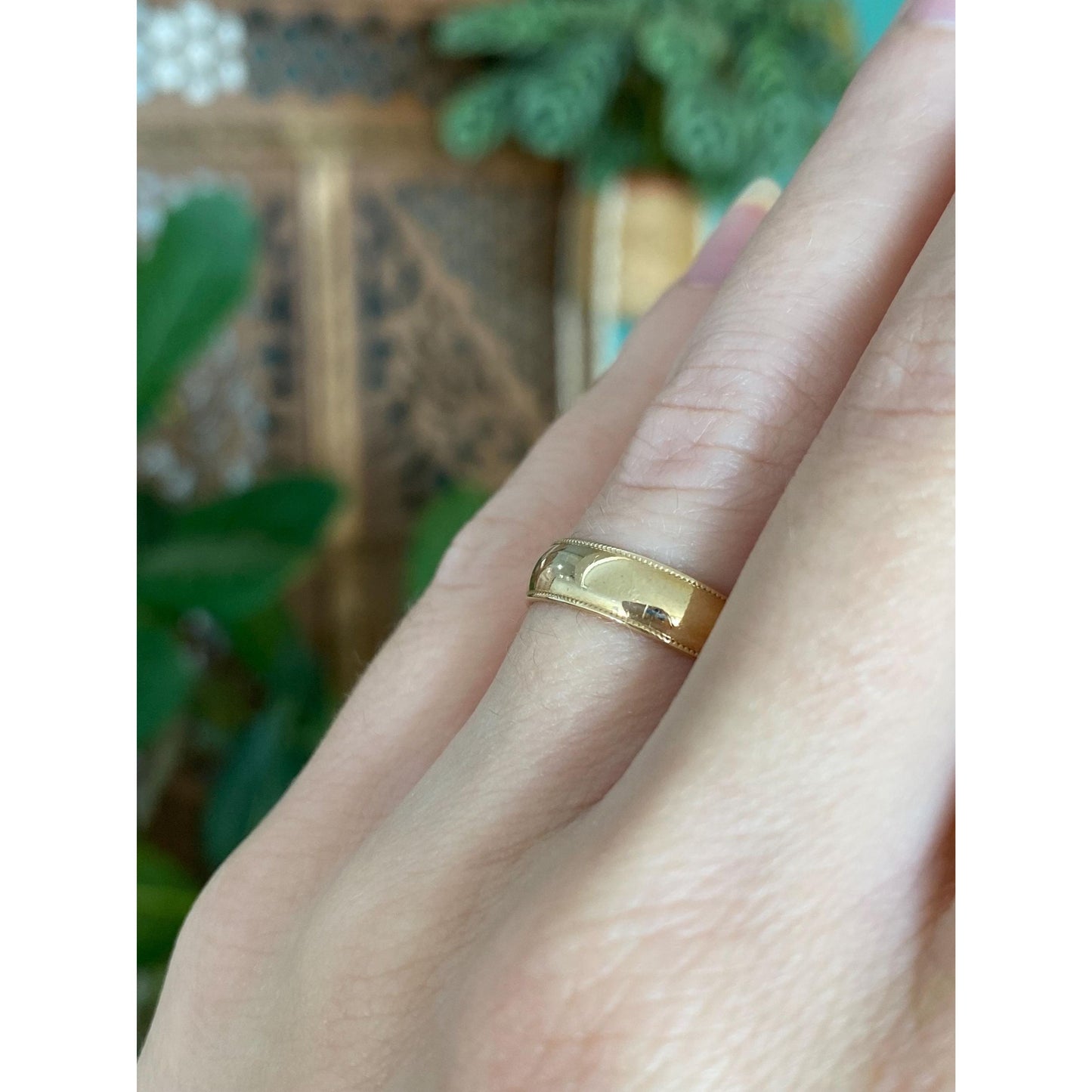 Vintage Solid 14k Yellow Gold Milgrain Ring Band - Size 5.75