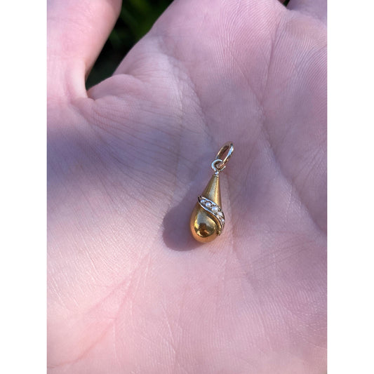 Vintage Solid 14k Yellow Gold Seed Pearl Teardrop Stick Pin Conversion Charm