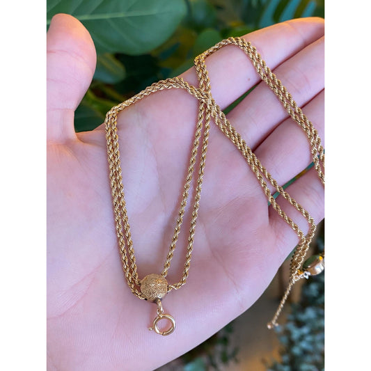 Solid 14k Yellow Gold Rope Chain Convertible Necklace Double Strand Bracelet - 15.75 inches