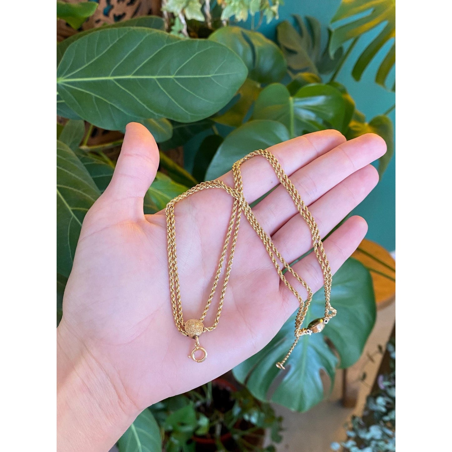 Solid 14k Yellow Gold Rope Chain Convertible Necklace Double Strand Bracelet - 15.75 inches