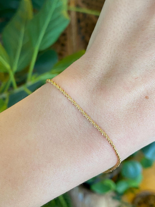 Vintage Solid 14k Yellow Gold Twist Style Chain Bracelet - 7.25 inches