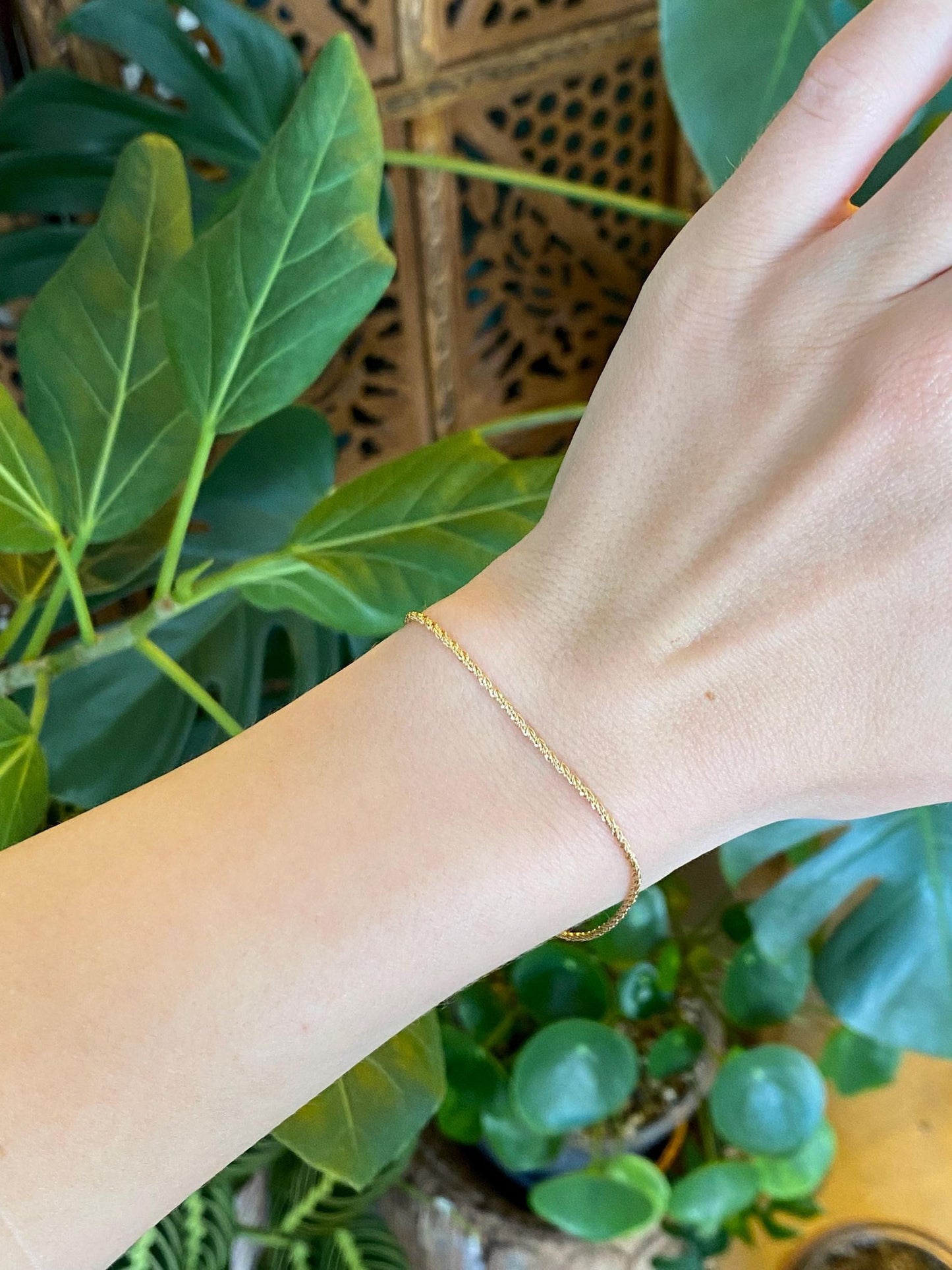 Vintage Solid 14k Yellow Gold Twist Style Chain Bracelet - 7.25 inches