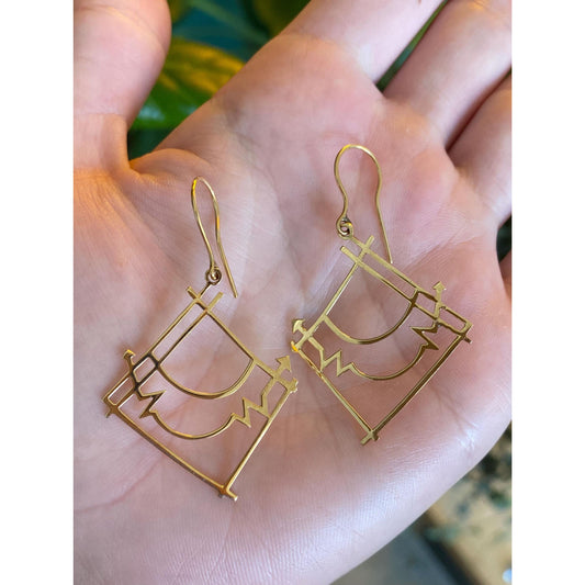 Vintage Solid 14k Yellow Gold Abstract Drop Dangle Earrings