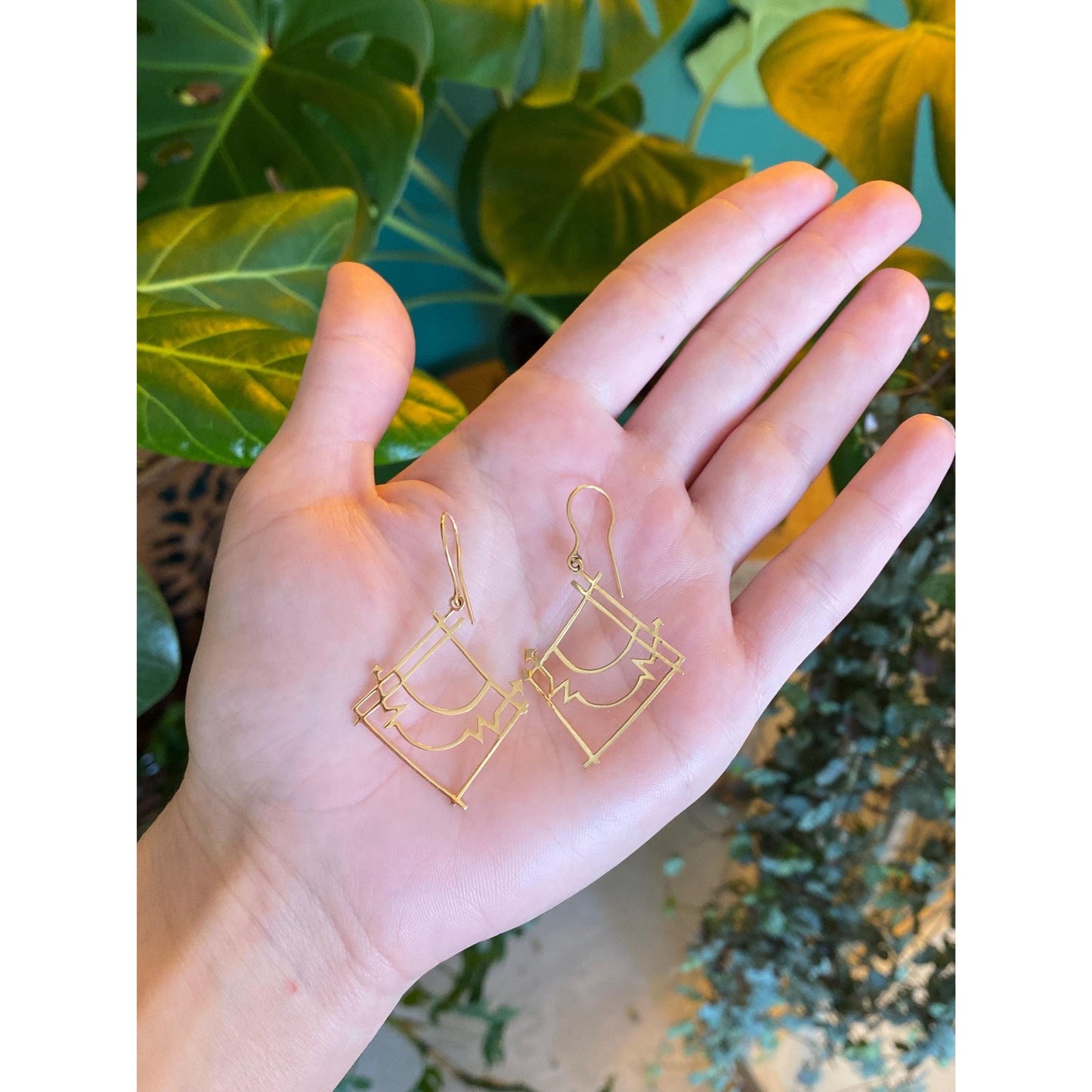 Vintage Solid 14k Yellow Gold Abstract Drop Dangle Earrings