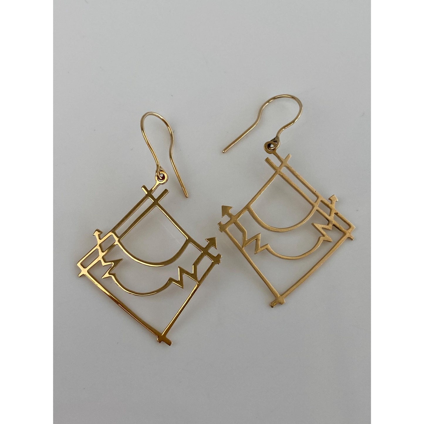 Vintage Solid 14k Yellow Gold Abstract Drop Dangle Earrings