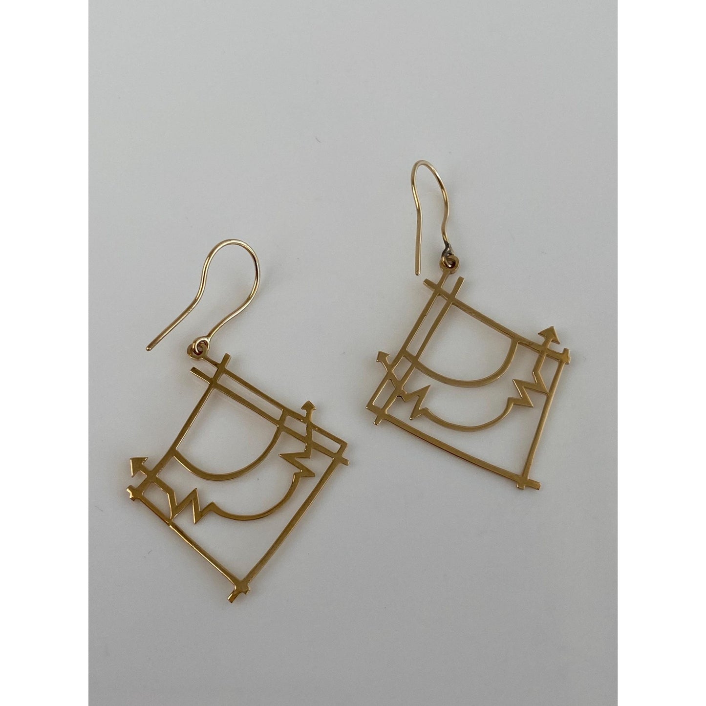 Vintage Solid 14k Yellow Gold Abstract Drop Dangle Earrings