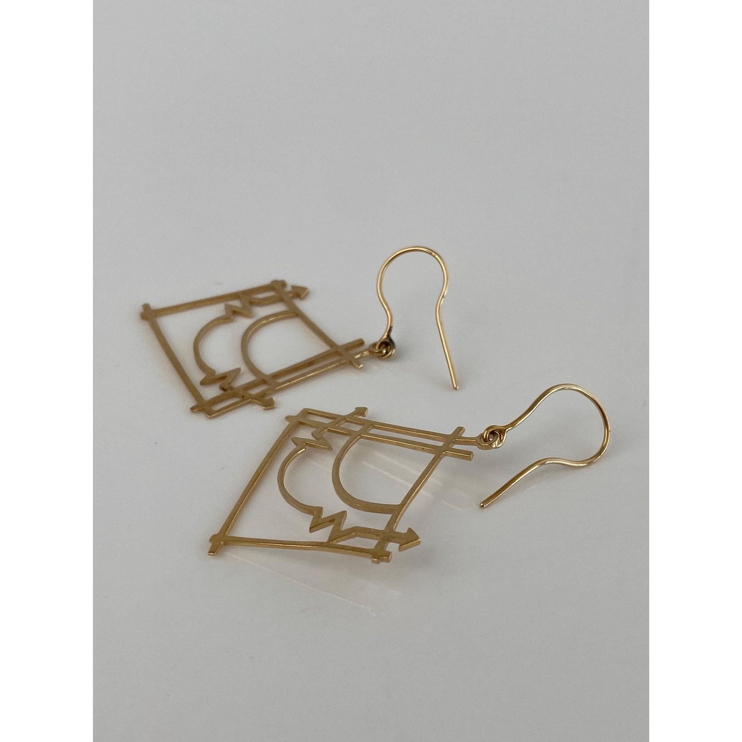 Vintage Solid 14k Yellow Gold Abstract Drop Dangle Earrings