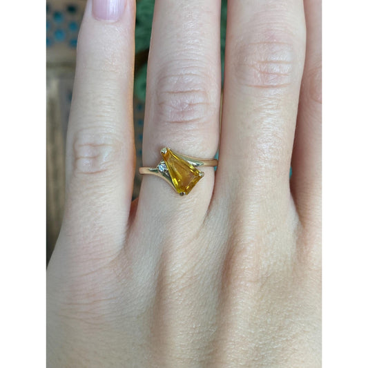 Vintage Solid 10k Yellow Gold Clear Sapphire Orange Topaz Ring - Size 4.5