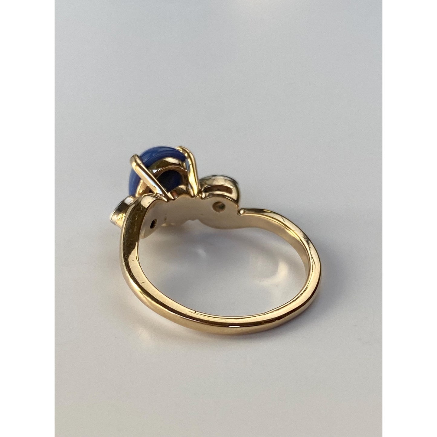 Vintage Solid 14k White & Yellow Gold Blue Star Sapphire Diamond Ring - Size 5.75