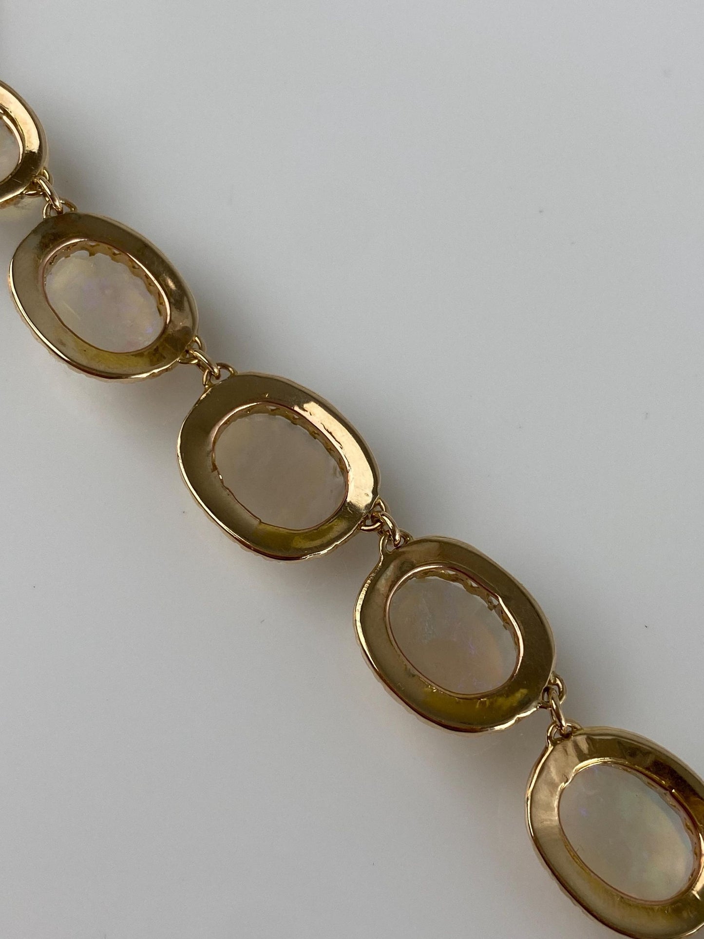 Vintage Solid 14k Yellow Gold Opal Link Necklace - 17 inches