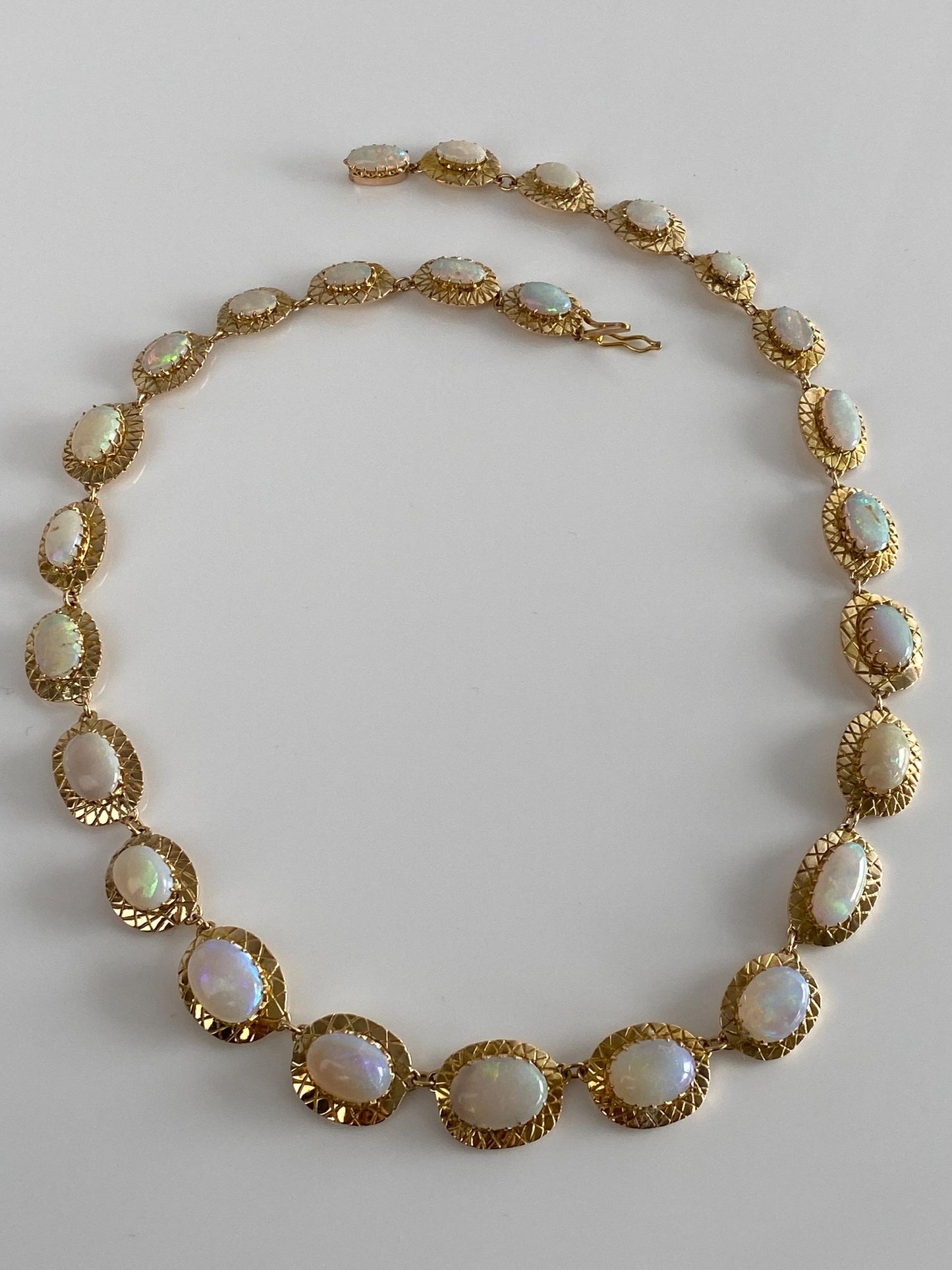 Vintage Solid 14k Yellow Gold Opal Link Necklace - 17 inches
