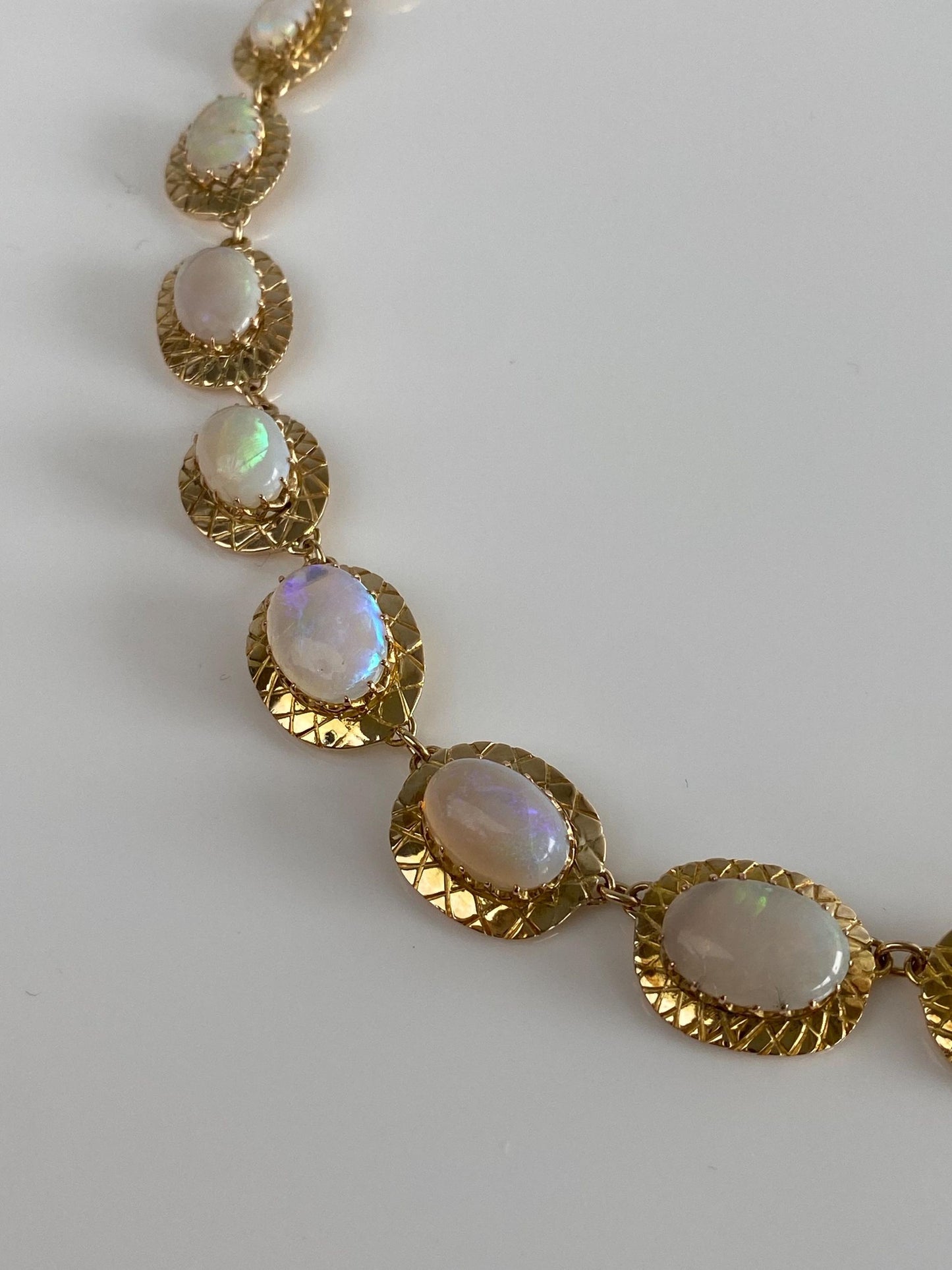 Vintage Solid 14k Yellow Gold Opal Link Necklace - 17 inches