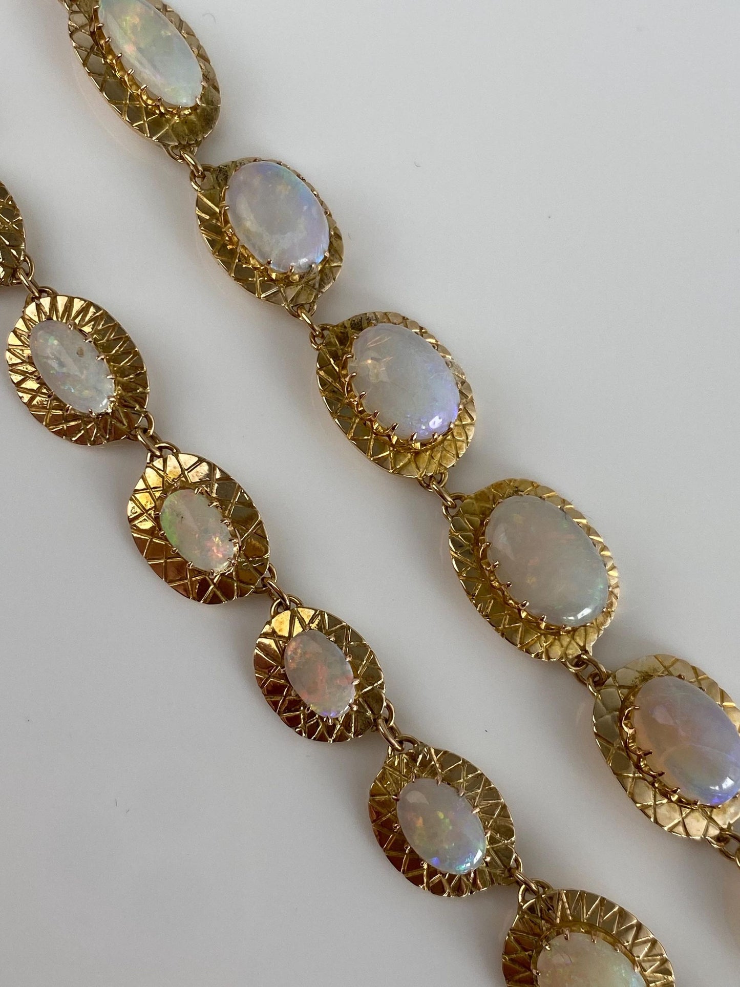 Vintage Solid 14k Yellow Gold Opal Link Necklace - 17 inches