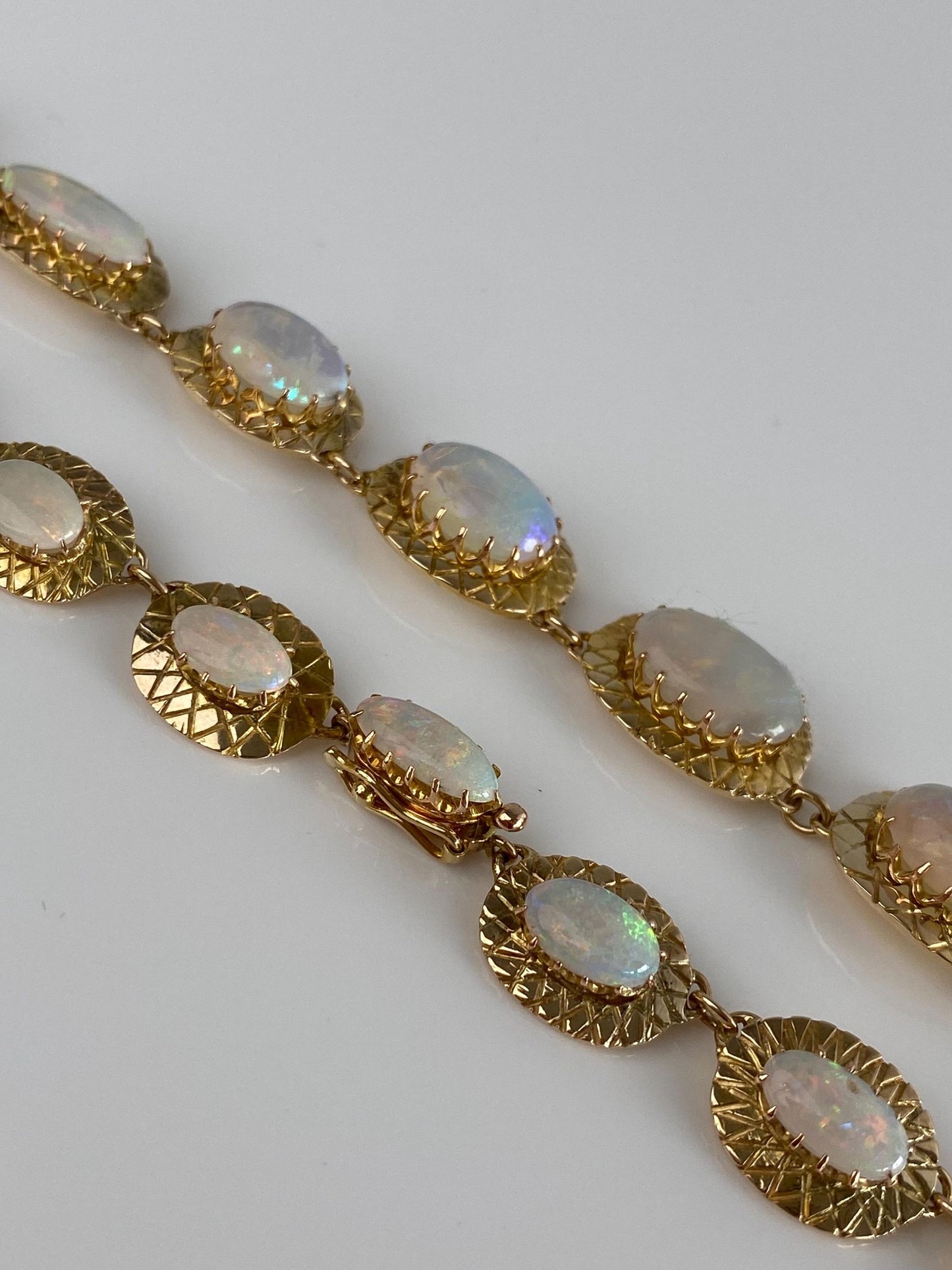 Vintage Solid 14k Yellow Gold Opal Link Necklace - 17 inches