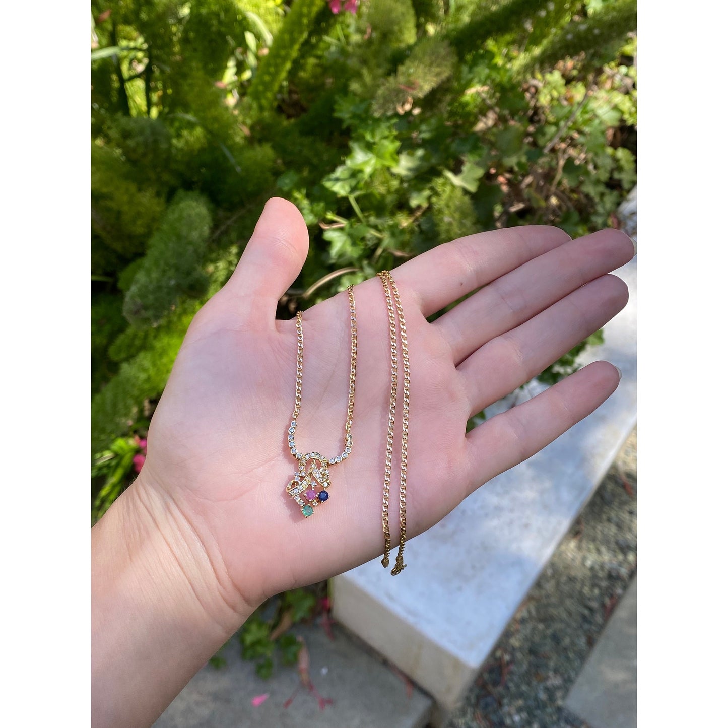 Solid 14k Yellow Gold Diamond Ruby Emerald Sapphire Dainty Mariner Chain Necklace - 18 inches