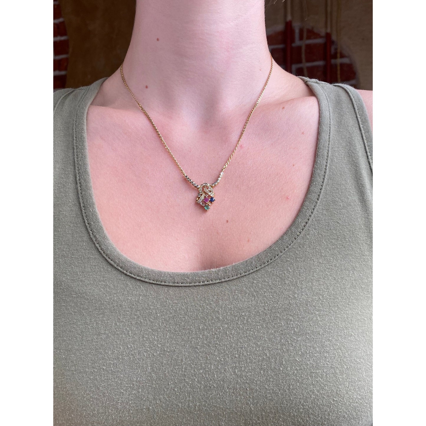 Solid 14k Yellow Gold Diamond Ruby Emerald Sapphire Dainty Mariner Chain Necklace - 18 inches