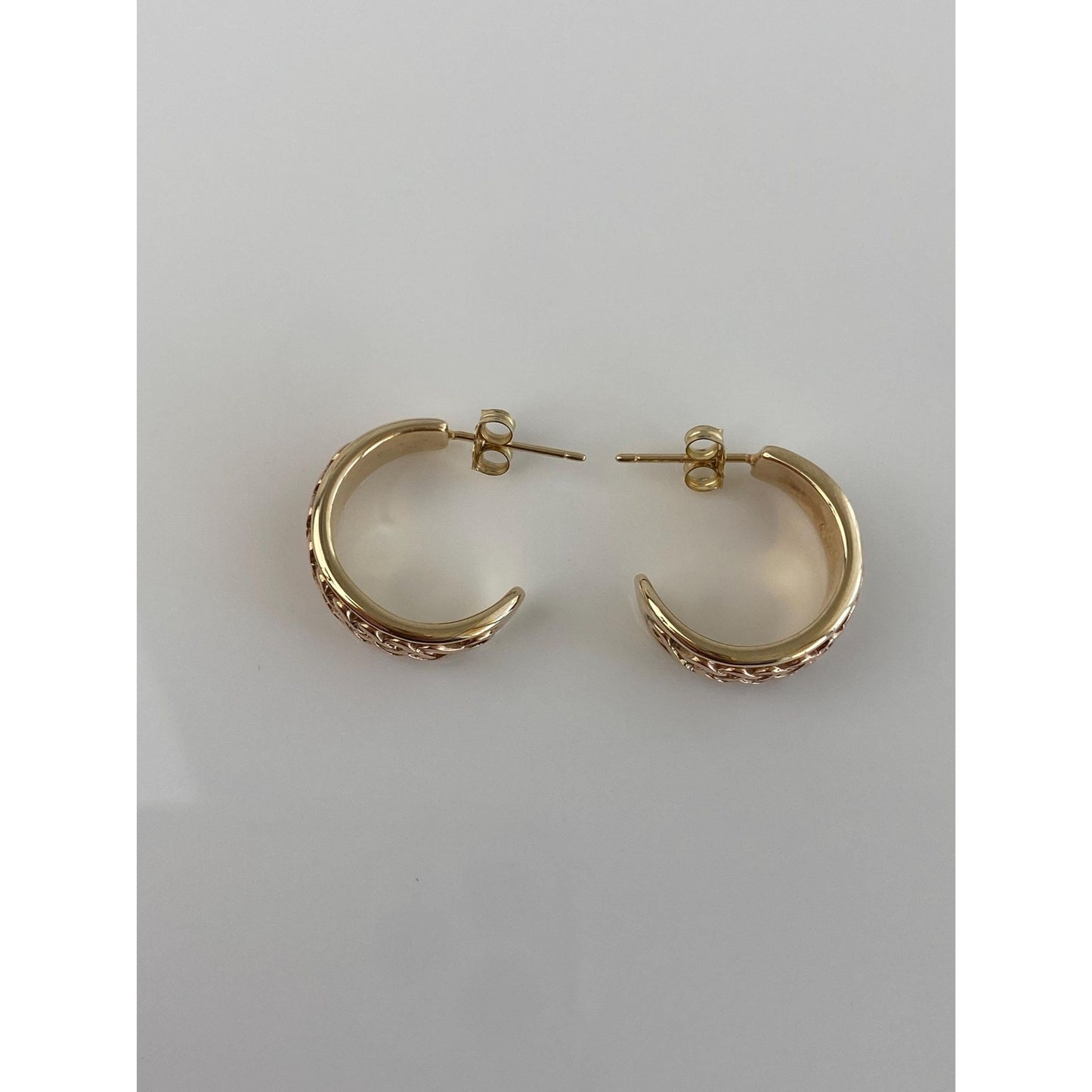 Vintage Solid 10k Yellow Gold Celtic Design Hoop Earrings