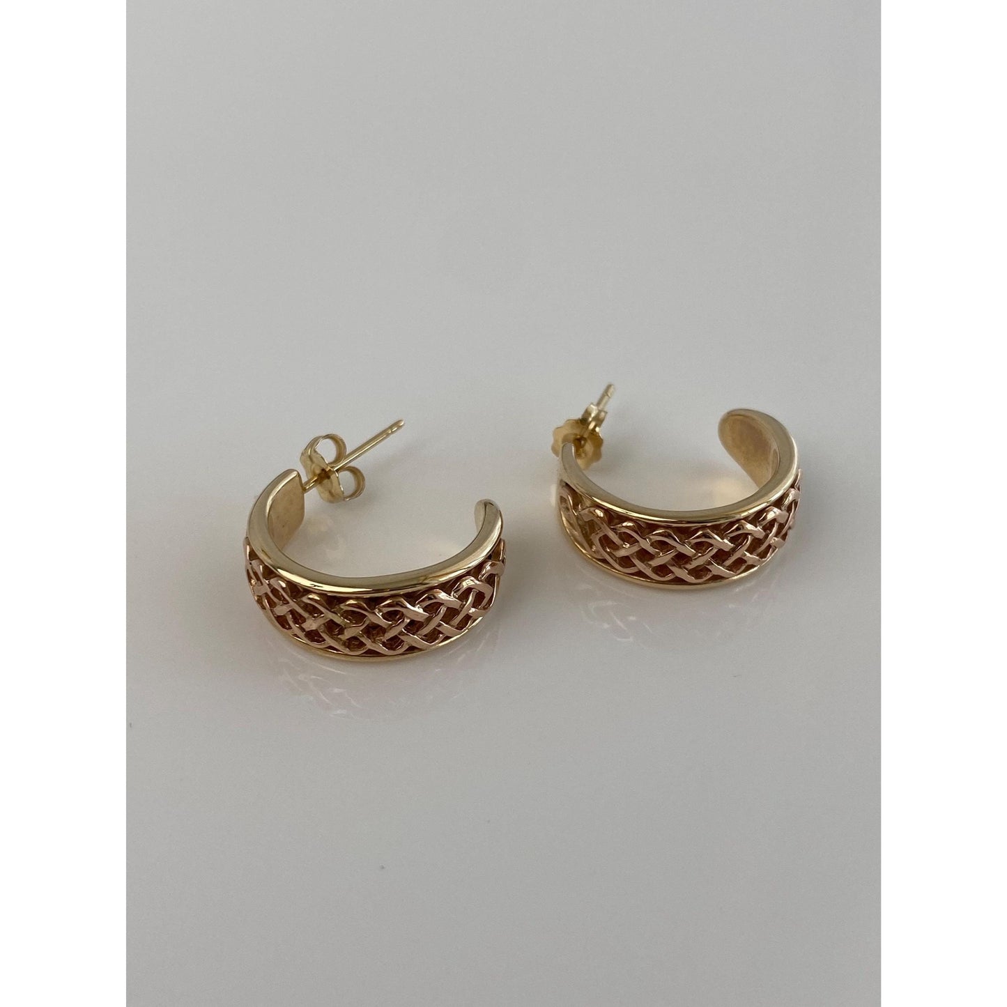 Vintage Solid 10k Yellow Gold Celtic Design Hoop Earrings