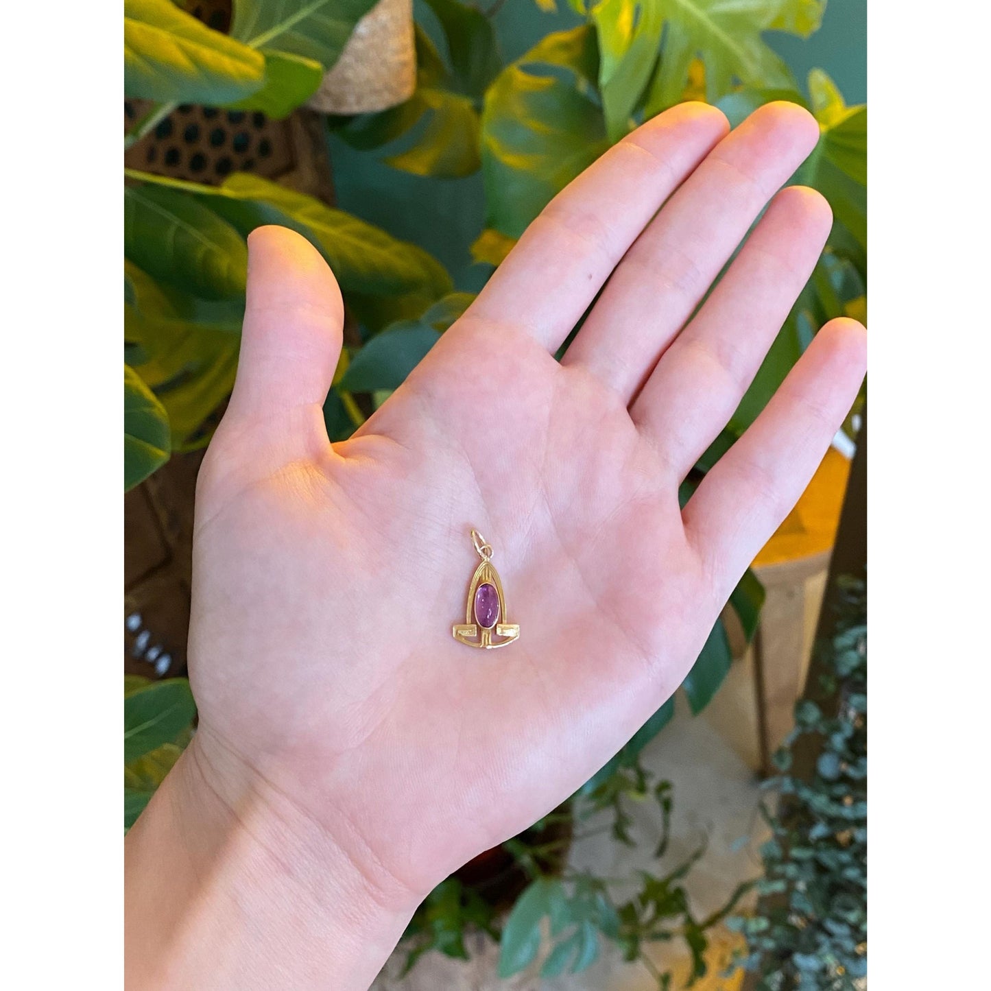 Vintage Solid 14k Yellow Gold Amethyst Stick Pin Conversion Charm